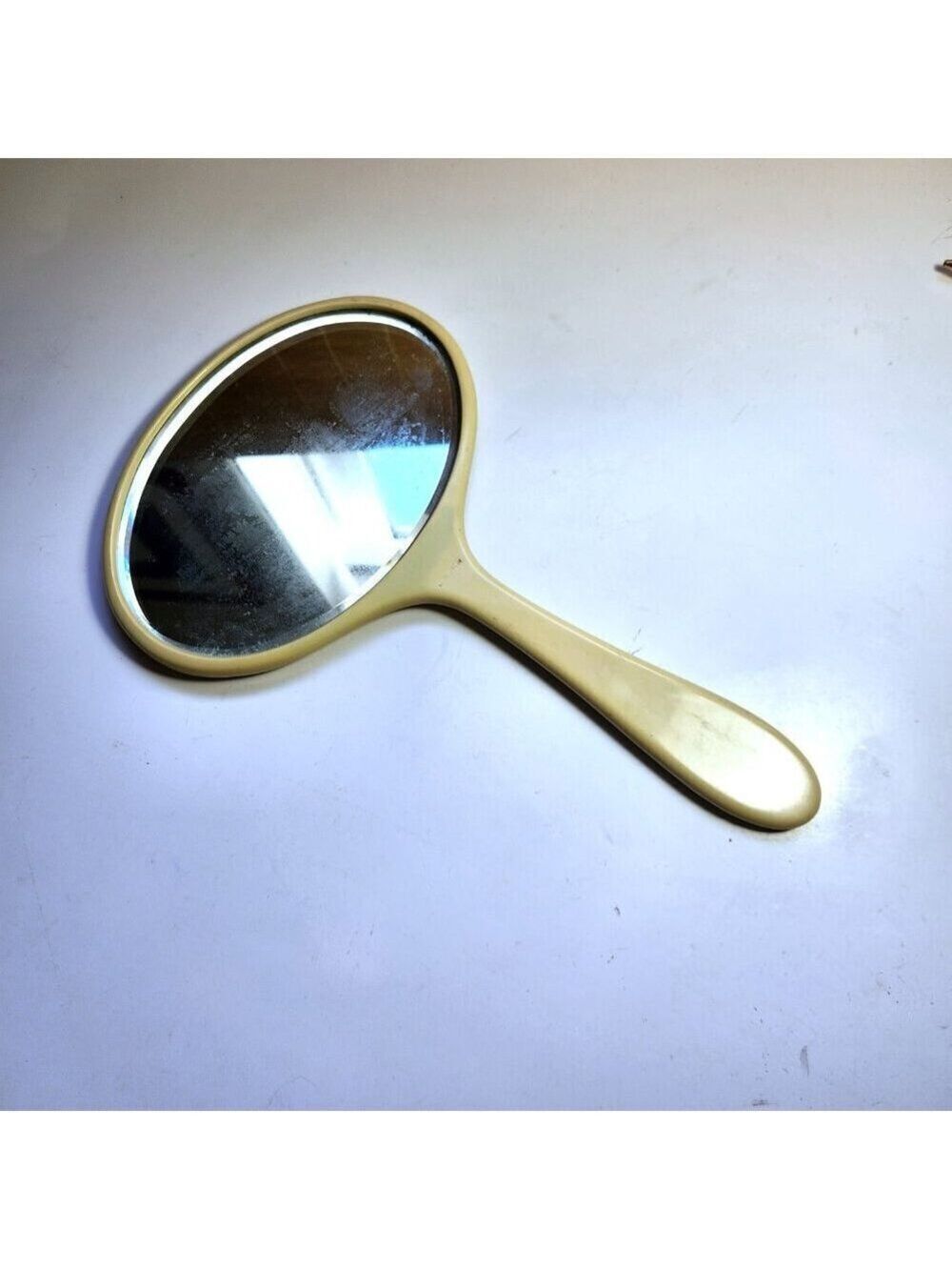 Antique French Celluloid Hand Mirror Bevelled Glass Vanity Art Deco